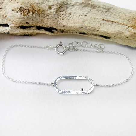 Bracelet in recycled 925 silver and fine silver minimalist adjustable rain pearl