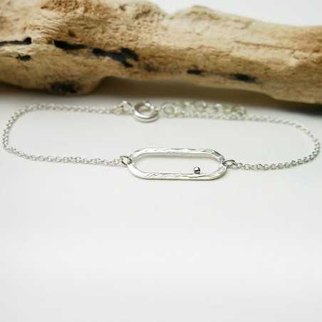 Bracelet in recycled 925 silver and fine silver minimalist adjustable rain pearl