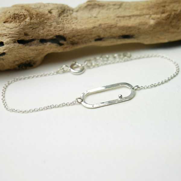 Bracelet in recycled 925 silver and fine silver minimalist adjustable rain pearl