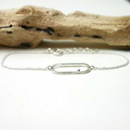 Bracelet in recycled 925 silver and fine silver minimalist adjustable rain pearl