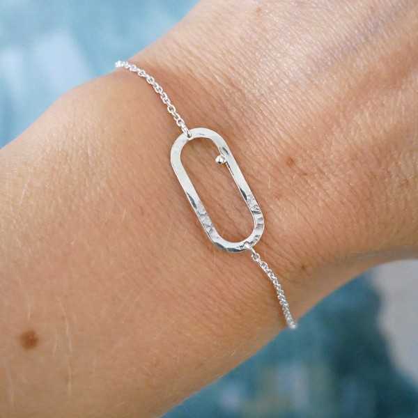 Bracelet in recycled 925 silver and fine silver minimalist adjustable rain pearl