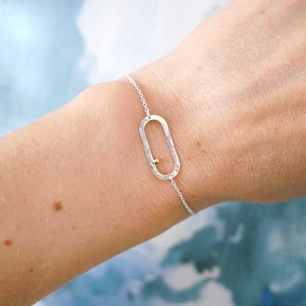 Bracelet en argent 925 recyclé et or 24 carats minimaliste réglable Perle de Pluie