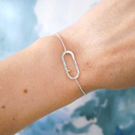 Minimalistische 24 Karat Regenperle verstellbarer Armband aus recyceltem 925er Silber