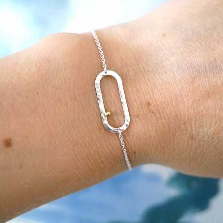 Bracelet en argent 925 recyclé et or 24 carats minimaliste réglable Perle de Pluie