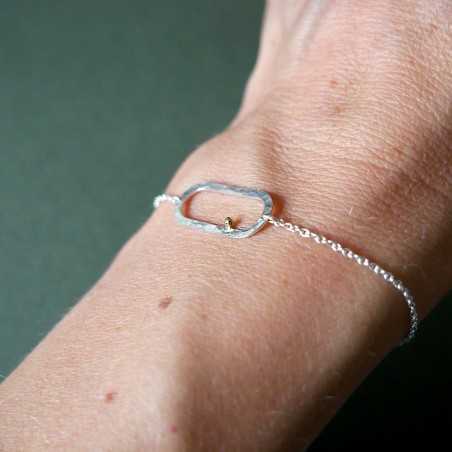 Bracelet en argent 925 recyclé et or 24 carats minimaliste réglable Perle de Pluie