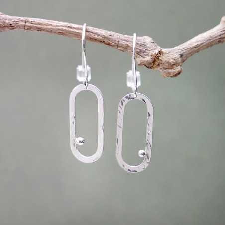 Boucles d'oreilles pendantes en argent 925 recyclé minimaliste réglable ovale Perle de Pluie