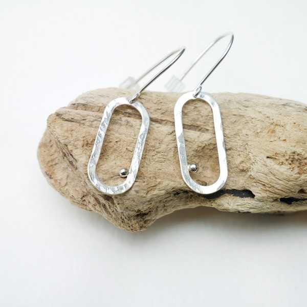 Minimalist oval recycled 925 silver rain pearl dangle earrings