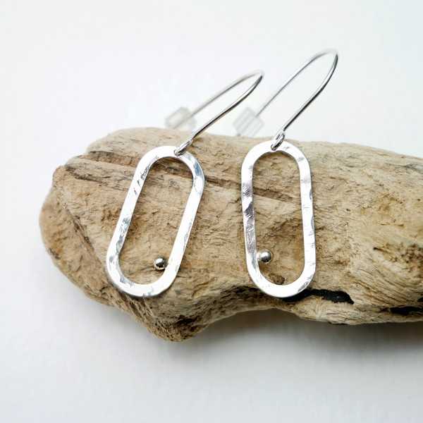 Boucles d'oreilles pendantes en argent 925 recyclé minimaliste réglable ovale Perle de Pluie