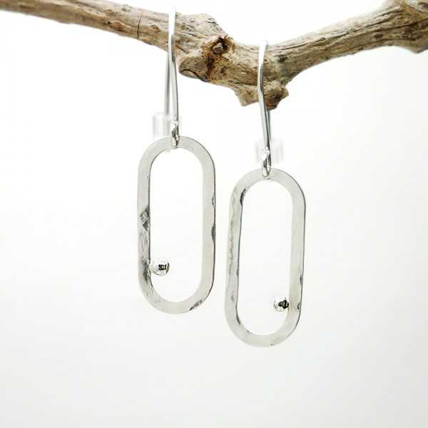 Boucles d'oreilles pendantes en argent 925 recyclé minimaliste réglable ovale Perle de Pluie