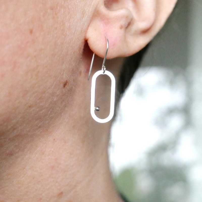 Boucles d'oreilles pendantes en argent 925 recyclé minimaliste réglable ovale Perle de Pluie