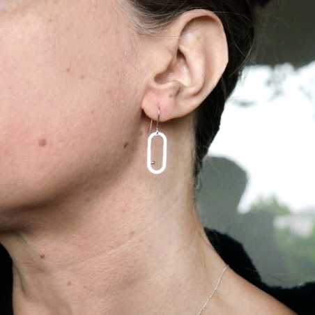 Boucles d'oreilles pendantes en argent 925 recyclé minimaliste réglable ovale Perle de Pluie