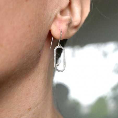 Boucles d'oreilles pendantes en argent 925 recyclé minimaliste réglable ovale Perle de Pluie