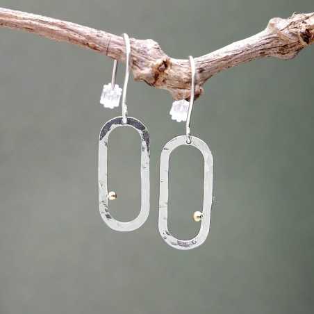 Minimalist oval recycled 925 silver and 24 carat gold rain pearl dangle earrings