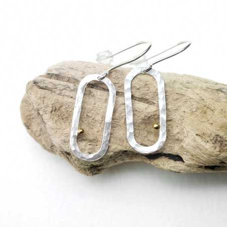 Boucles d'oreilles pendantes en argent 925 recyclé et or 24 carats minimaliste ovale Perle de Pluie