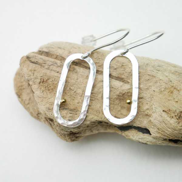 Boucles d'oreilles pendantes en argent 925 recyclé et or 24 carats minimaliste ovale Perle de Pluie