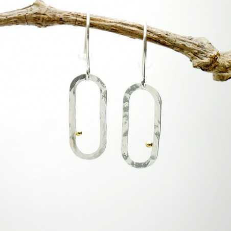 Boucles d'oreilles pendantes en argent 925 recyclé et or 24 carats minimaliste ovale Perle de Pluie