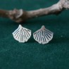 Small Ginko stud earrings in recycled 925 silver for women