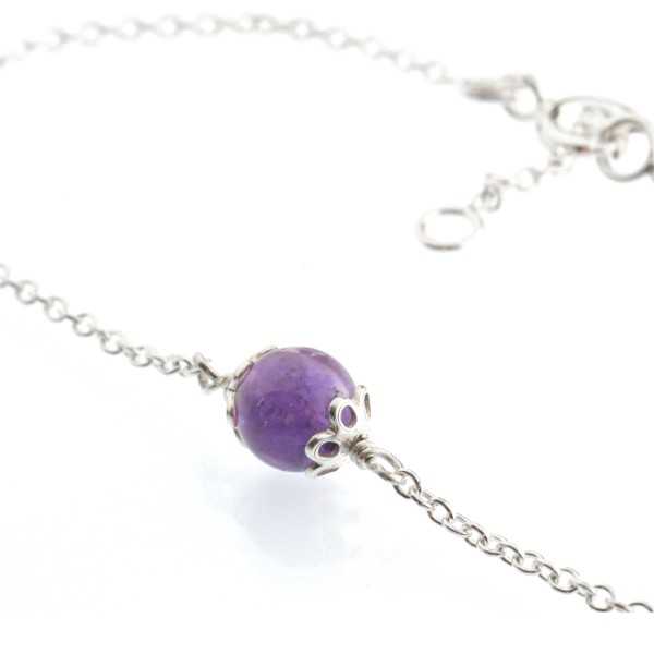 Verstellbares und minimalistisches Armband aus echtem Amethyst aus massivem 925er Silber