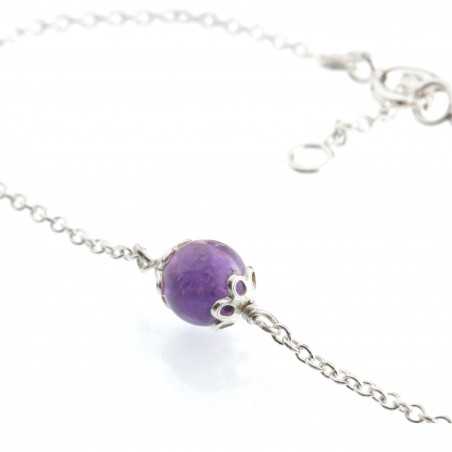 Verstellbares und minimalistisches Armband aus echtem Amethyst aus massivem 925er Silber