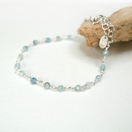 Aquamarin-Rosenkranz-Armband mit 3 mm großen facettierten Perlen und 925er Silber, minimalistisch und verstellbar