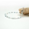 Aquamarine rosary chain bracelet with 3mm faceted beads and 925 silver, minimalist and adjustable