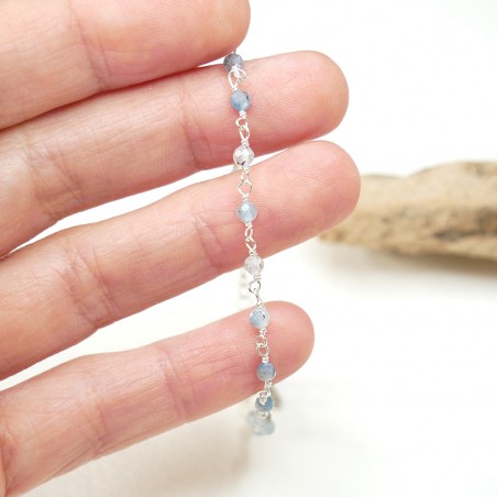 Aquamarin-Rosenkranz-Armband mit 3 mm großen facettierten Perlen und 925er Silber, minimalistisch und verstellbar
