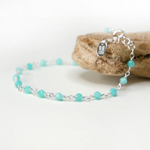 Amazonite rosary chain bracelet with 3mm faceted beads and 925 silver, minimalist and adjustable