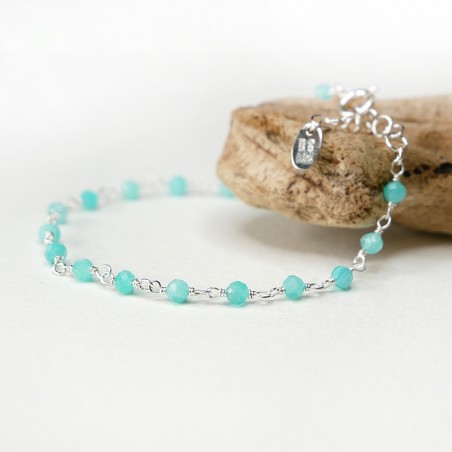 Amazonite rosary chain bracelet with 3mm faceted beads and 925 silver, minimalist and adjustable