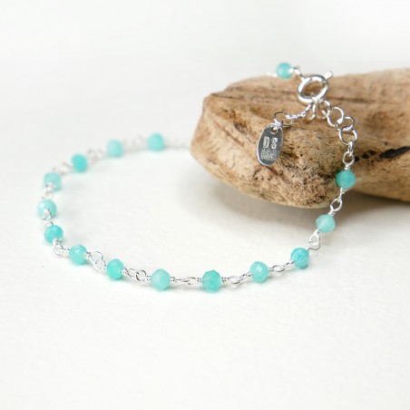 Amazonite rosary chain bracelet with 3mm faceted beads and 925 silver, minimalist and adjustable