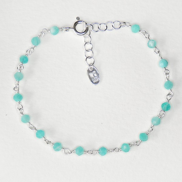Amazonit-Rosenkranz-Armband mit 3 mm großen facettierten Perlen und 925er Silber, minimalistisch und verstellbar