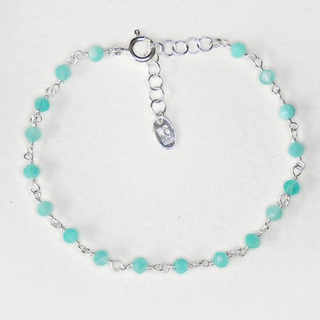 Amazonit-Rosenkranz-Armband mit 3 mm großen facettierten Perlen und 925er Silber, minimalistisch und verstellbar