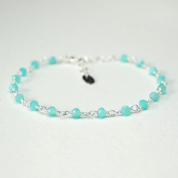 Amazonite rosary chain bracelet with 3mm faceted beads and 925 silver, minimalist and adjustable