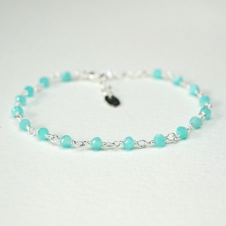 Amazonite rosary chain bracelet with 3mm faceted beads and 925 silver, minimalist and adjustable