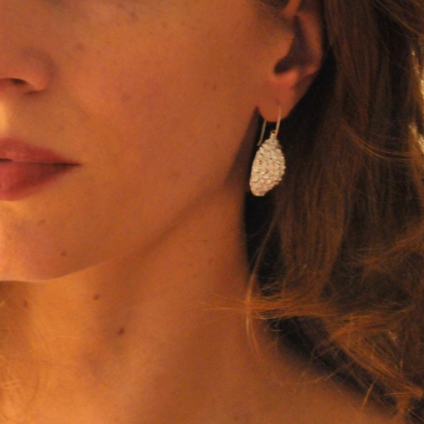 Boucles d'oreilles couture Litchi en argent 925 fabrication française