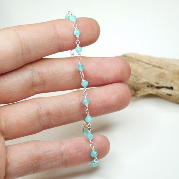 Amazonite rosary chain bracelet with 3mm faceted beads and 925 silver, minimalist and adjustable