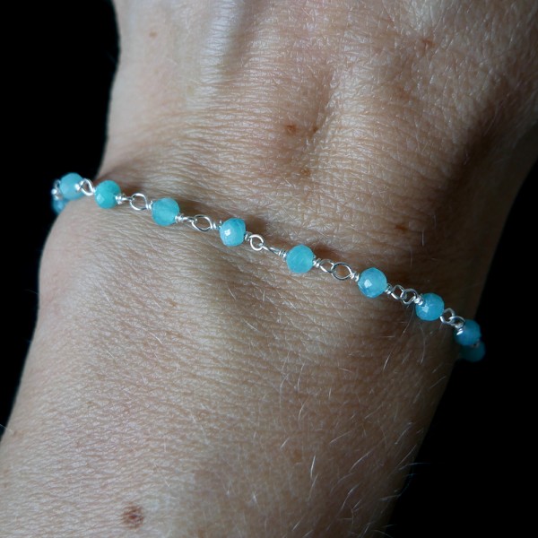 Amazonite rosary chain bracelet with 3mm faceted beads and 925 silver, minimalist and adjustable