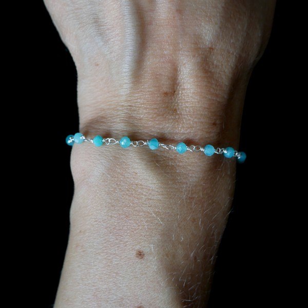 Amazonit-Rosenkranz-Armband mit 3 mm großen facettierten Perlen und 925er Silber, minimalistisch und verstellbar