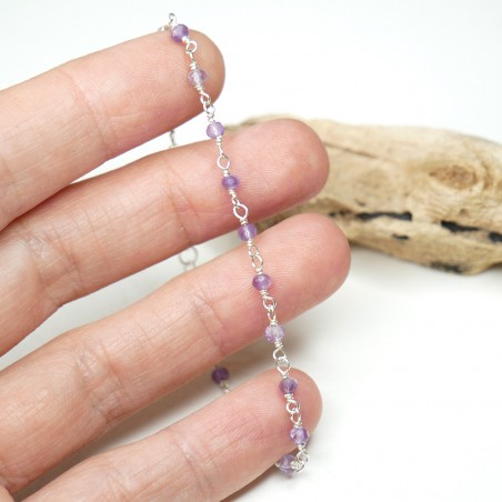 Amethyst-Rosenkranz-Armband mit 3 mm großen facettierten Perlen und 925er Silber, minimalistisch und verstellbar