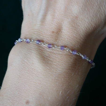 Amethyst-Rosenkranz-Armband mit 3 mm großen facettierten Perlen und 925er Silber, minimalistisch und verstellbar