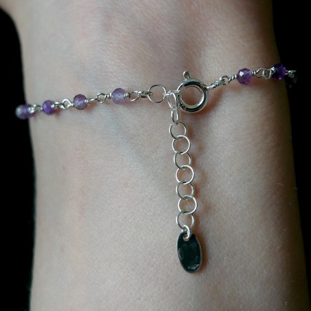 Amethyst-Rosenkranz-Armband mit 3 mm großen facettierten Perlen und 925er Silber, minimalistisch und verstellbar