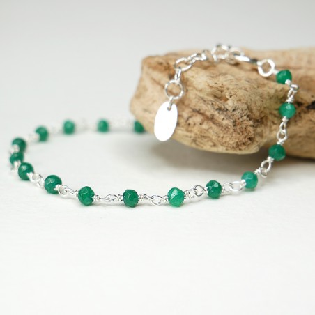 Jade-Rosenkranz-Armband mit 3 mm großen facettierten Perlen und 925er Silber, minimalistisch und verstellbar