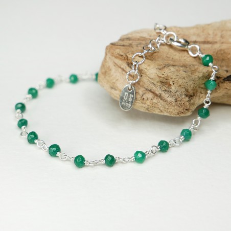 Jade rosary chain bracelet with 3mm faceted beads and 925 silver, minimalist and adjustable