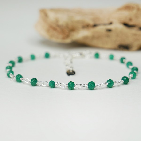 Jade-Rosenkranz-Armband mit 3 mm großen facettierten Perlen und 925er Silber, minimalistisch und verstellbar