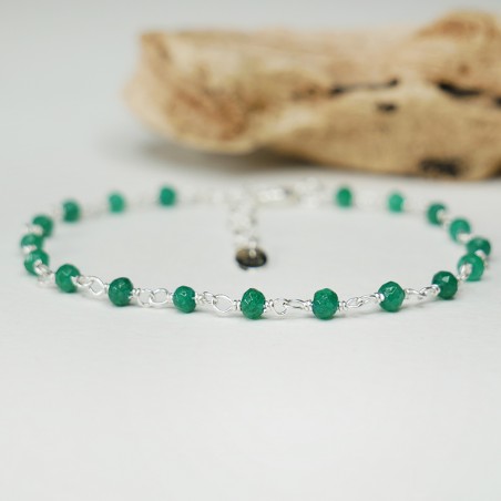 Jade-Rosenkranz-Armband mit 3 mm großen facettierten Perlen und 925er Silber, minimalistisch und verstellbar