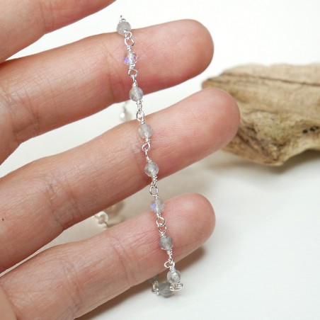 Labradorit-Rosenkranz-Armband mit 3 mm großen facettierten Perlen und 925er Silber, minimalistisch und verstellbar