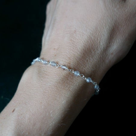 Labradorit-Rosenkranz-Armband mit 3 mm großen facettierten Perlen und 925er Silber, minimalistisch und verstellbar
