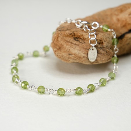 Peridot-Rosenkranz-Armband mit 3 mm großen facettierten Perlen und 925er Silber, minimalistisch und verstellbar