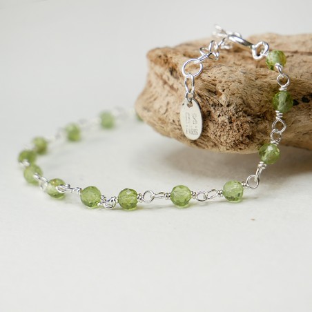 Peridot-Rosenkranz-Armband mit 3 mm großen facettierten Perlen und 925er Silber, minimalistisch und verstellbar