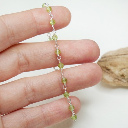 Peridot-Rosenkranz-Armband mit 3 mm großen facettierten Perlen und 925er Silber, minimalistisch und verstellbar