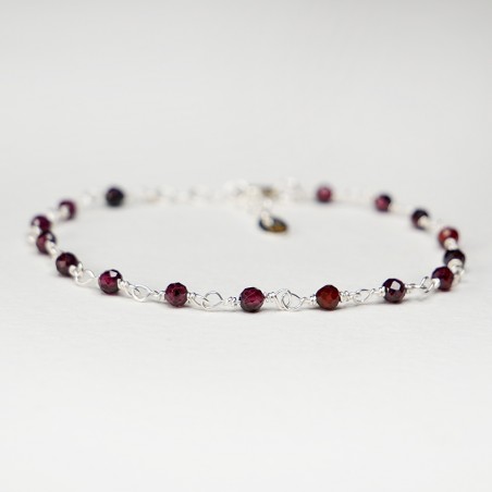 Rhodolit-Rosenkranz-Armband mit 3 mm großen facettierten Perlen und 925er Silber, minimalistisch und verstellbar